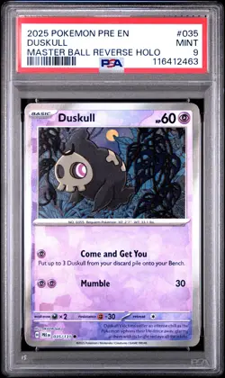 2025 POKEMON PRE EN-PRISMATIC EVOLUTIONS MASTER BALL REVERSE HOLO DUSKULL PSA 9 - Image 1