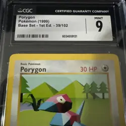CGC 9 Porygon 1999 Base Set 1st Edition Shadowless 39/102 Pokemon Card - Image 3