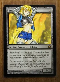 Etched Champion Altered Art Hand Painted MTG Magic the Gathering Anime Girl - Image 1