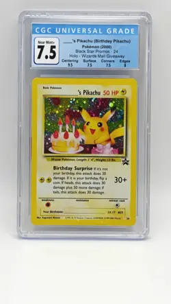 2000 Pokemon Black Star Promo Birthday Pikachu #24 CGC 7.5 PSA Sub Grades - Image 1