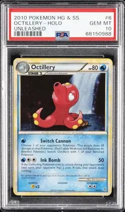 2010 POKEMON HEARTGOLD & SOULSILVER UNLEASHED #6 OCTILLERY-HOLO PSA 10 - Image 1