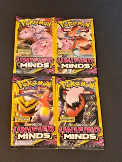 Pokemon Sun & Moon Unified Minds 3 Card Mini Booster Pack 4 Packs Free Shipping - Image 1