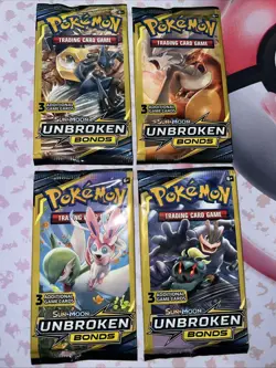 Pokemon Sun & Moon Unbroken Bonds 3 Card Pack X4 Artwork Set SEALED UNOPENED - Image 1