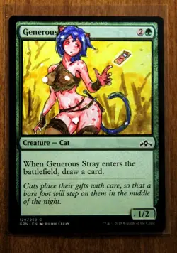 Generous Stray Altered Art Hand Painted MTG Magic the Gathering Anime Cat Girl - Image 1