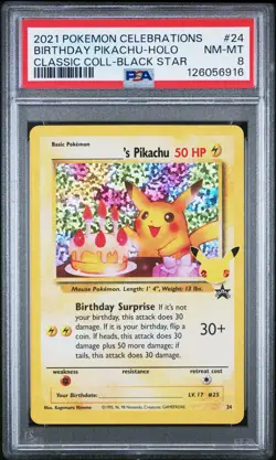 2021 POKEMON CELEBRATIONS CLASSIC COLL #24 BIRTHDAY PIKACHU-HOLO PSA 8 - Image 1
