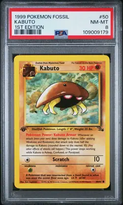 Pokemon Card Kabuto 50/62 1st Edition Fossil Set 1999 PSA 8 NM-MT - Image 1
