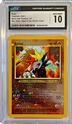 CGC 10 Entei 2001 Black Star Movie Promo 34 Reverse Holo Pokemon w/swirl - Image 1