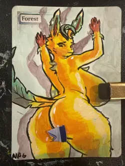 MTG Altered Art Anime Leafeon Pokemon Hand drawn - Image 1