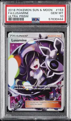 2018 POKEMON SUN & MOON ULTRA PRISM #153 FULL ART/LUSAMINE PSA 10 - Image 1