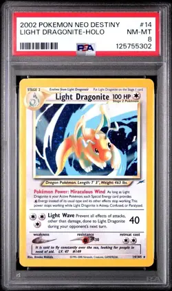 2002 Pokemon Neo Destiny Light Dragonite Holo #14 PSA 8 NM-MT - Image 1
