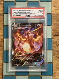 GRADED PSA 8 2022 Pokemon SWSH BSP FA/Charizard VMax Ultra-Premium #261 - Image 1