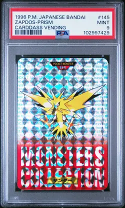 1996 POKEMON JPN BANDAI CARDDASS VENDING #145 ZAPDOS-PRISM PSA 9 - Image 1