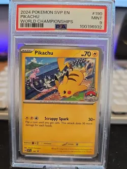 Pokemon 2024 SVP en Pikachu #190 Mint PSA 9 World Championships - Image 1