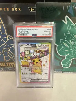 2024 Pokemon SSP EN #219 Pikachu ex Ultra Rare PSA 10 GEM MINT - Image 1