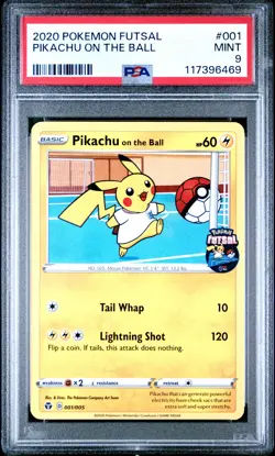 2020 POKEMON FUTSAL #001 PIKACHU ON THE BALL PSA 9 - Image 1