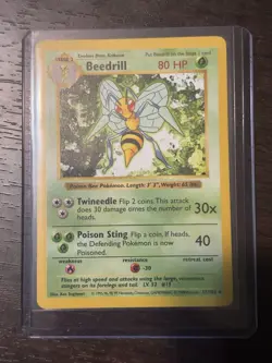 Pokemon Beedrill TCG Base Set 17/102 Shadowless Rare MP - Image 1