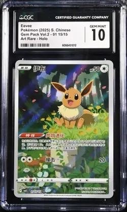CGC 10 Pokemon TCG Chinese Horizon Gem Pack Vol2 Eevee CBB2C-01 15/15（8） - Image 1