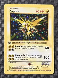1st Edition Shadowless Zapdos 16/102 LP/MP Holo Pokemon Card 🔥🔥🔥 - Image 1