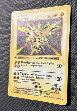 1st Edition Shadowless Zapdos 16/102 LP/MP Holo Pokemon Card 🔥🔥🔥 - Image 2