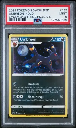 2021 POKEMON SWSH BLACK STAR PROMO #129 UMBREON-HOLO PSA 9 - Image 1