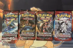Pokemon TCG Sun & Moon Crimson Invasion Booster Pack Art Bundle Sealed - Image 1