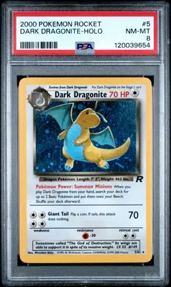 2000 POKEMON ROCKET #5 DARK DRAGONITE-HOLO PSA 8 - Image 1