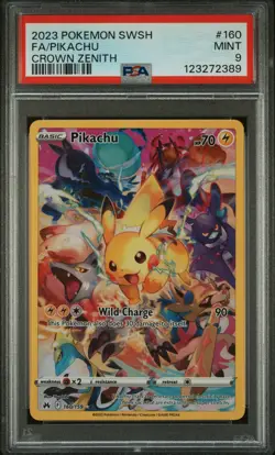 2023 POKEMON SWORD & SHIELD CROWN ZENITH #160 FULL ART/PIKACHU PSA 9 - Image 1