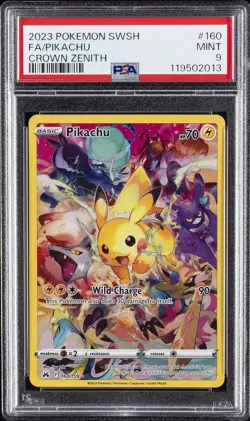 2023 POKEMON SWORD & SHIELD CROWN ZENITH #160 FULL ART/PIKACHU PSA 9 - Image 1