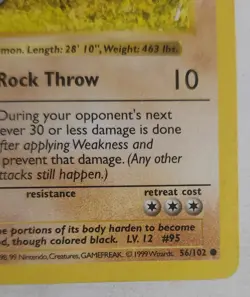 Pokemon Card Onix Shadowless Common Base Set 56/102 Near Mint Condition - Image 2