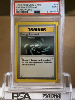 1999 Pokemon - Shadowless Energy Removal Base Set 92/102 PSA 9 Mint! - Image 1