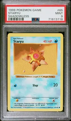 1999 Pokemon Staryu Base Set Shadowless #65 PSA 9 Mint Vintage - Image 1