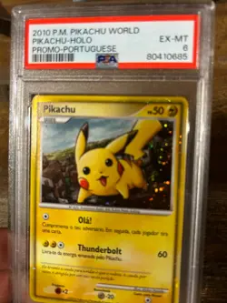 POKEMON 2010 Pikachu World PIKACHU Holo Promo Portuguese Swirl PSA 6 RARE - Image 1