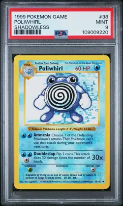 Pokemon Card Poliwhirl 39/102 Shadowless Base Set 1999 PSA 9 MINT - Image 1