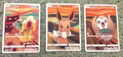3 SET / Pokemon Card Eevee Rowlet Psyduck / Munch The Scream Promo / From Japan - Image 1