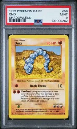 Pokemon Card Onix 56/102 Shadowless Base Set 1999 PSA 9 MINT - Image 1