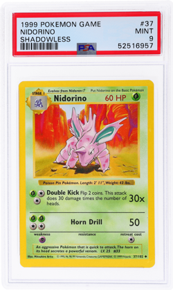 1999 Pokemon Base Set Nidorino Shadowless #37 PSA 9 - Image 1