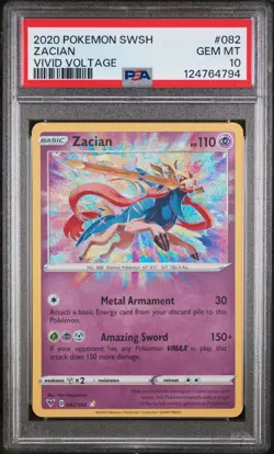 2020 POKEMON SWORD & SHIELD VIVID VOLTAGE #082 ZACIAN PSA 10 - Image 1