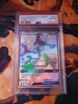 2019 POKEMON SUN & MOON HIDDEN FATES #SV59 FULL ART/MEWTWO GX PSA 10 - Image 1