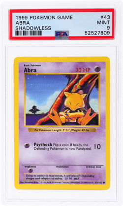 1999 Pokemon Base Set Abra Shadowless #43 PSA 9 - Image 1