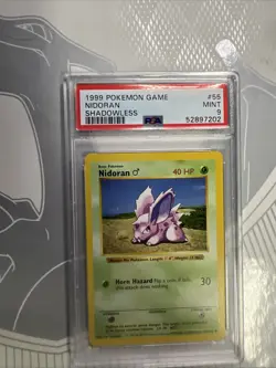 1999 Pokemon Game Base NIDORAN SHADOWLESS #55 PSA 9 Mint RARE - Image 1