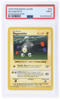1999 Pokemon Base Set Magnemite Shadowless #53 PSA 9 - Image 1