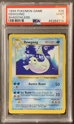 Pokemon Card Shadowless Dewgong PSA 9 Mint, Base Set #25, WOTC 1999 - Image 1