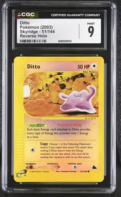 CGC 9 MINT Ditto 2003 Skyridge 51/144 Reverse Holo Pokemon Card - Image 1