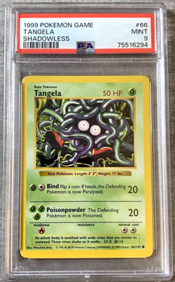 Pokemon Card Shadowless Tangela PSA 9 Mint, Base Set #66, WOTC 1999 - Image 1