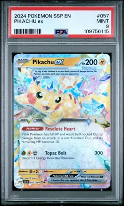 2024 POKEMON SSP EN-SURGING SPARKS #057 PIKACHU EX PSA 9 - Image 1
