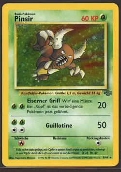 Pokemon TCG Pinsir Jungle 9/64 Holo Unlimited Holo Rare GERMAN LANGUAGE LP - Image 1