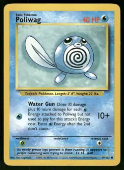 1999 Moderately Played Pokemon Poliwag 59/102 Base Set English - Image 1