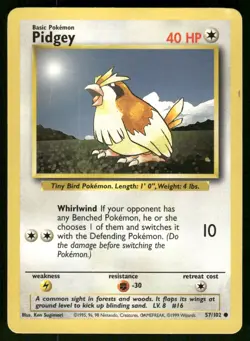 1999 Moderately Played Pokemon Pidgey 57/102 Base Set English - Image 1
