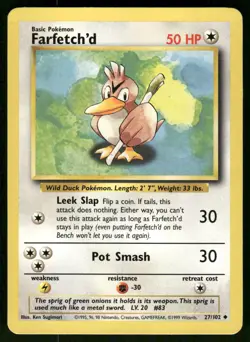 1999 Moderately Played Pokemon Farfetchd 27/102 Base Set English - Image 1