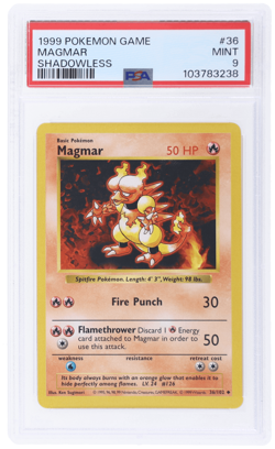 1999 Pokemon Base Set Magmar Shadowless #36 PSA 9 - Image 1